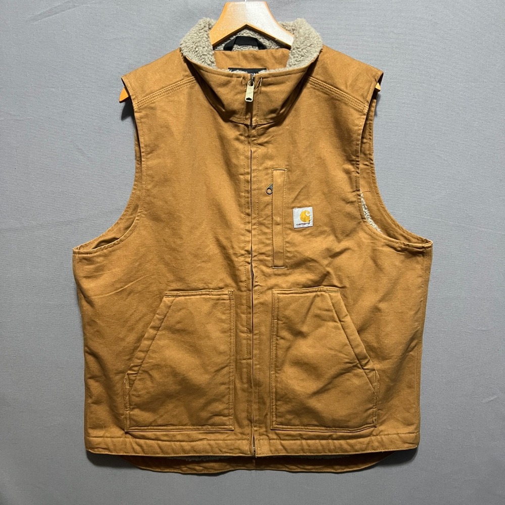 Carhartt Mens Loose Fit Washed Duck Sherpa Lined Vest Brown OV4277-M Size M - Picture 1 of 7